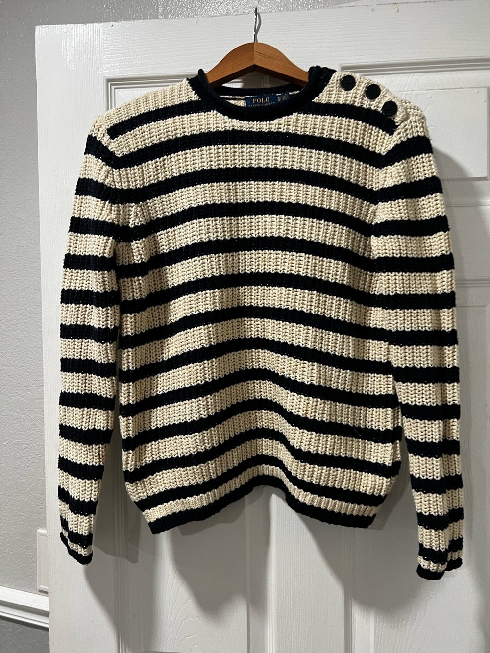 Polo by Ralph Lauren Men's Black & Cream Striped Knit Sweater